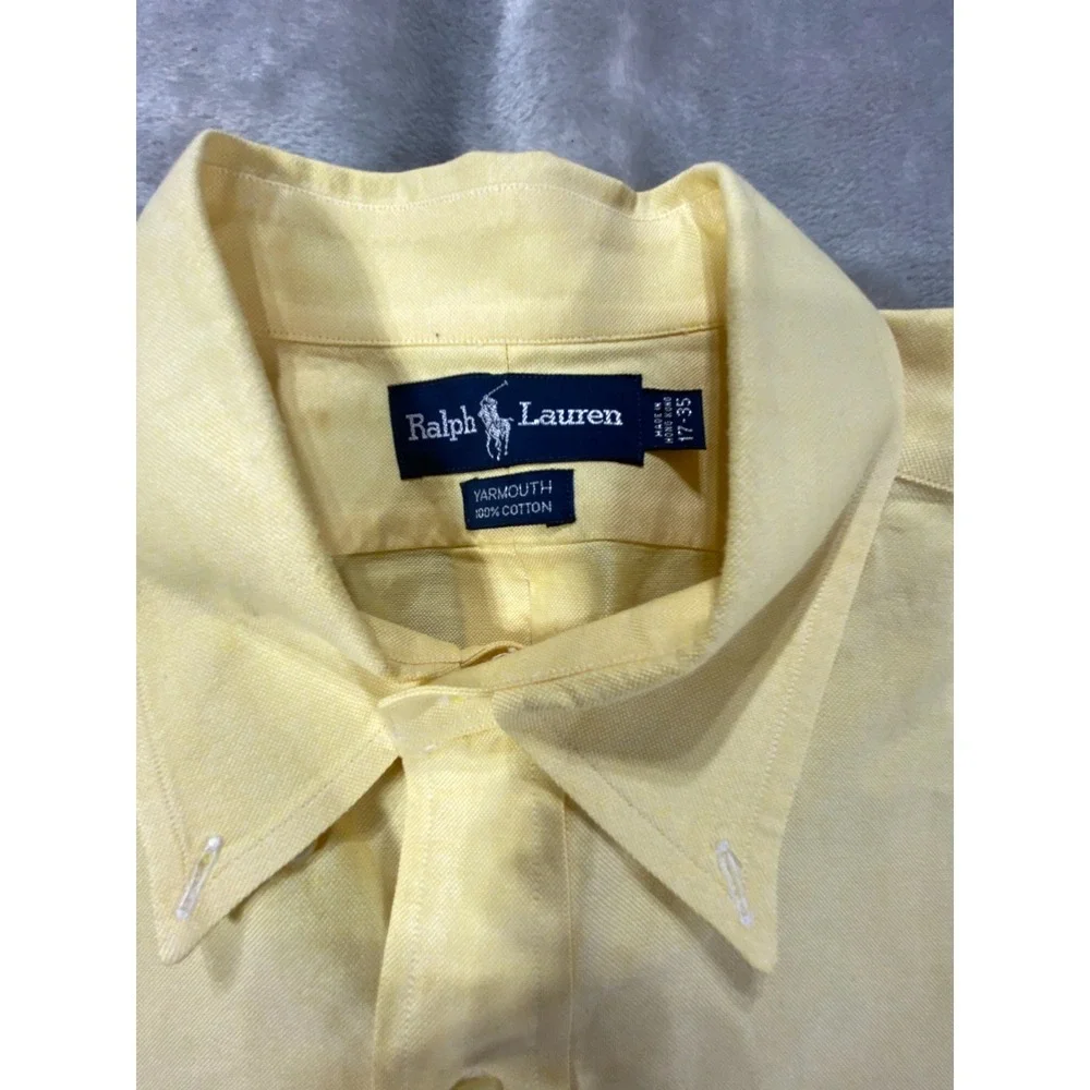 Polo‎ Ralph Lauren Dress Shirt Mens 17-35 Yellow Yarmouth Business Button Down
